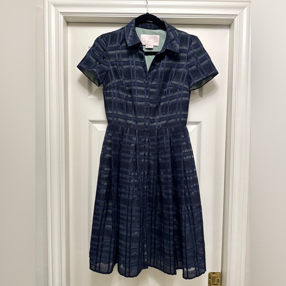 Gal Meets Glam Navy Plaid Dress - Picture 2 of 4